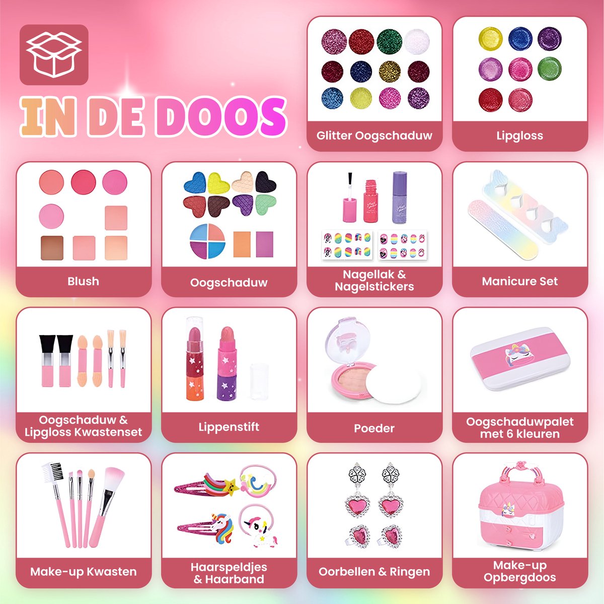 Pludo Kinder Make up - 50 Delige Set - Kinder Make up Koffer - Speelgoed Meisjes - Lipgloss en Nagellak voor Meisjes - Unicorn — afbeelding 3
