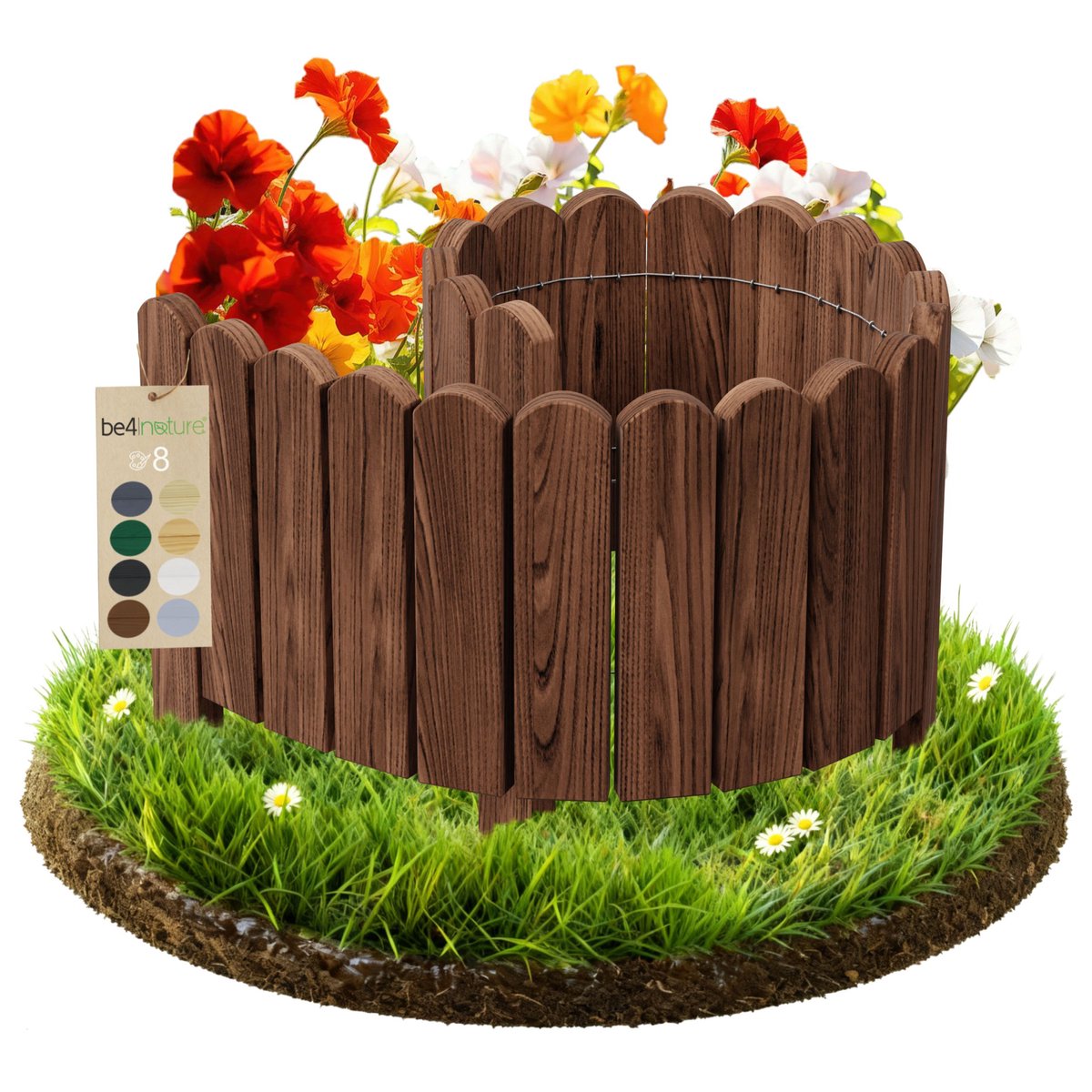 be4nature Flexibele Rolboarder hout 100 x 30 cm Donkerbruin Geïmpregneerde Borderrand tuin Tuinafscheiding Gazonafscheiding