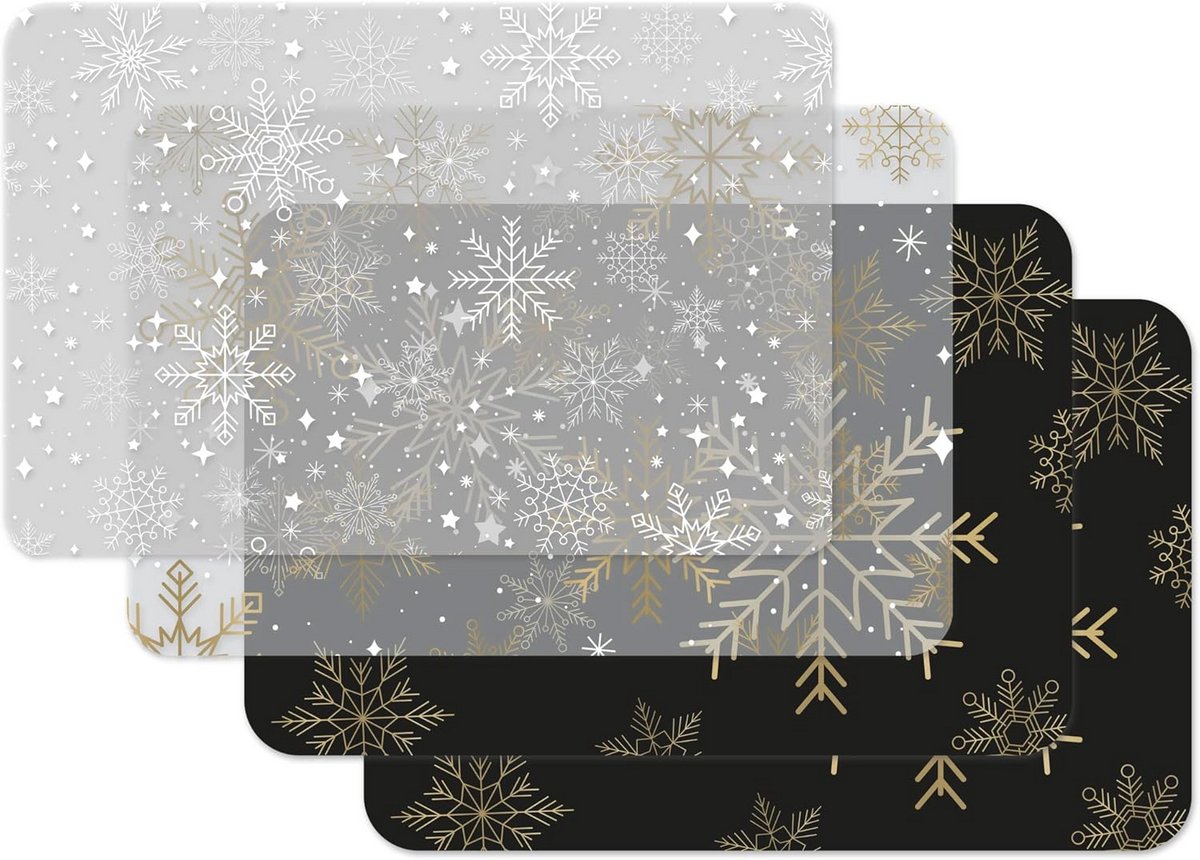 Afwasbare placemats voor kerstdecoratie - Snowflakes Mix - 4 stuks, 45 x 30 cm