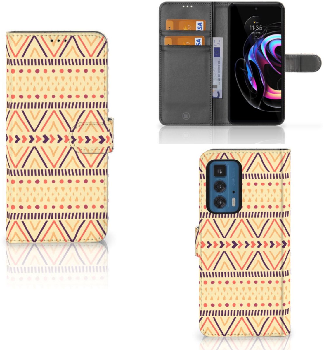Book Case voor Motorola Edge 20 Pro Telefoon Hoesje Aztec Yellow