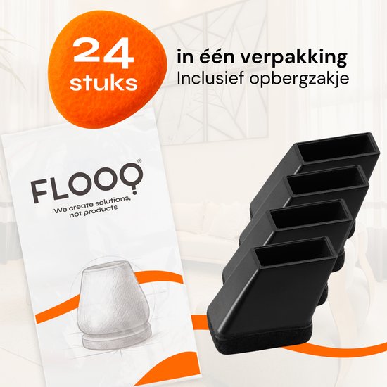 FLOOQ Premium Cache-jambes pour chaises flexibles rectangulaires inclinés 30 x 15 mm - Feutre anti-rayures - Protège-pieds de chaise - Protection du sol - 24 pièces - Frits