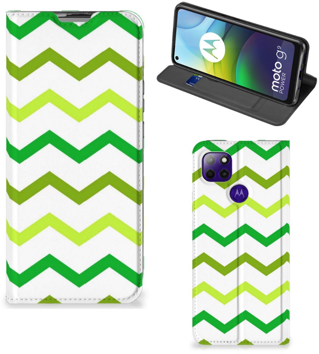 Motorola Moto G9 Power Hoesje met Magneet Zigzag Groen