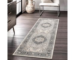 Carvapet Loper vloerkleed, 60 x 180 cm antislip lang vloerkleed, wasbare grijze vloerkleed, zachte microvezel vintage medaillon vloer, tapijtloper, vloerkleed voor woonkamer gang, ingang