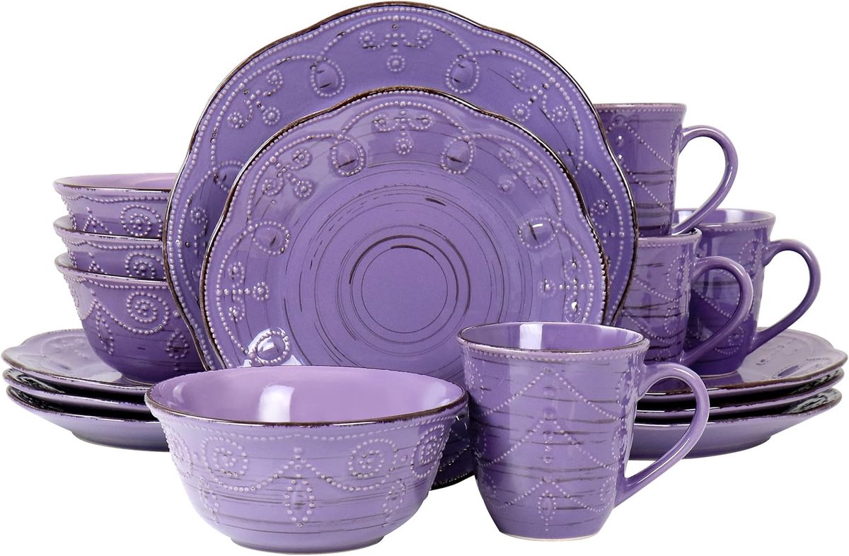 Rustieke Berken Serviesset 16-delig Aardewerk Violet