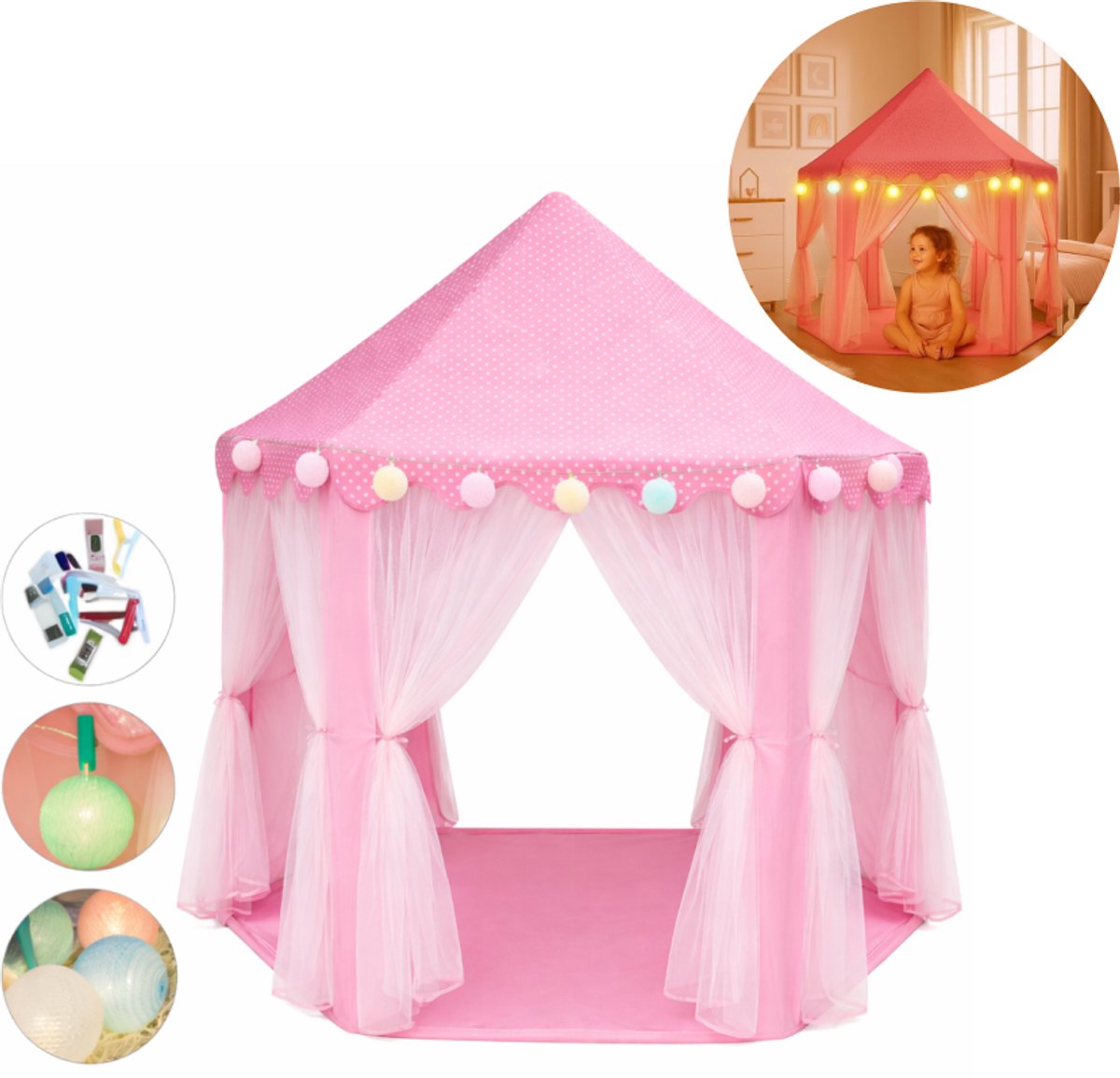 Goodz4All Prinses Speeltent - Kasteeltent voor meisjes met LED verlichting