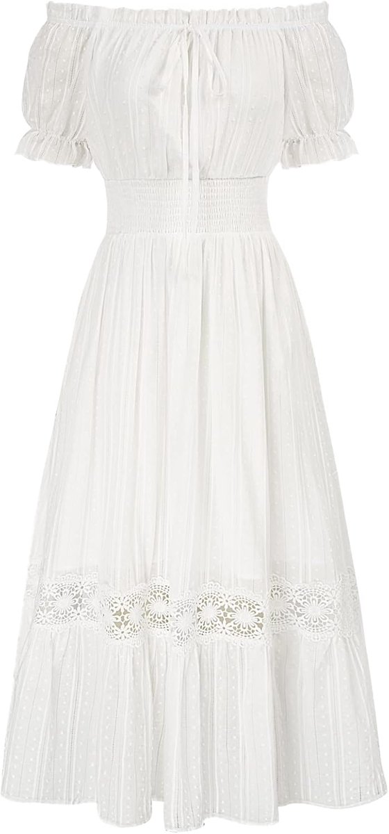 Dames Renaissance Off-the-shoulder Hoge Taille Zomer Katoenen Jurk