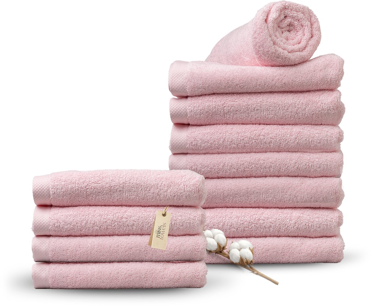 Miss Towels 70x140 Badlakens Set 12 st. - 5 sterren Hotelkwaliteit - Badtextiel - Luxe Badhanddoeken - Zachte Badlakens - Roze - Made in Portugal