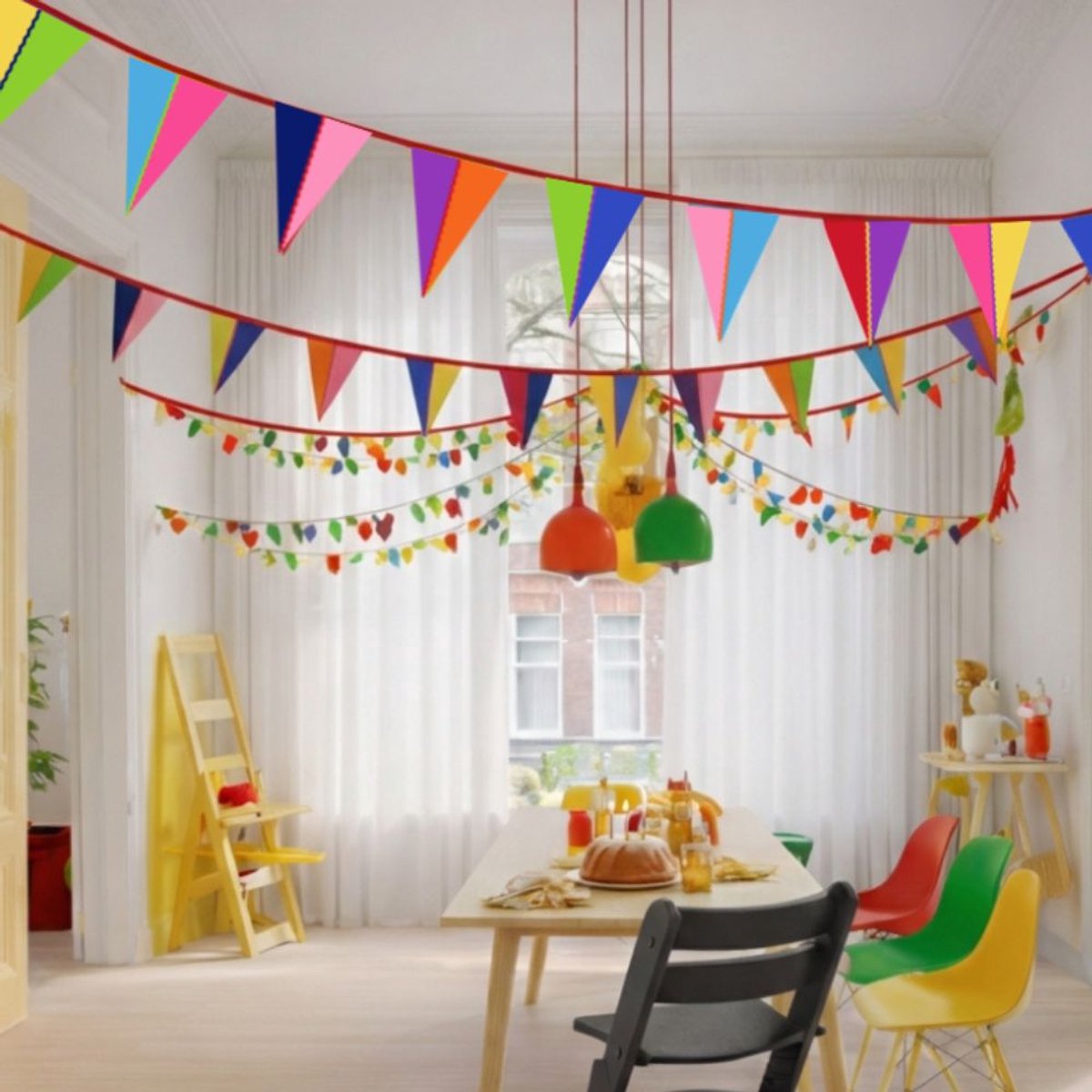 Mijn Eigen Slinger® | Stoffen Vlaggenlijn | Stoffen Slinger | Vlaggenlijn Stof | Feestslinger | Verjaardag Slinger | XXL DUO (11 mtr lang , 22 vlaggen) — afbeelding 2