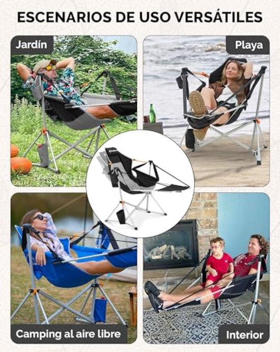 Opvouwbare schommelstoel met voetensteun - Ruime outdoor relaxstoel met bekerhouder — afbeelding 5