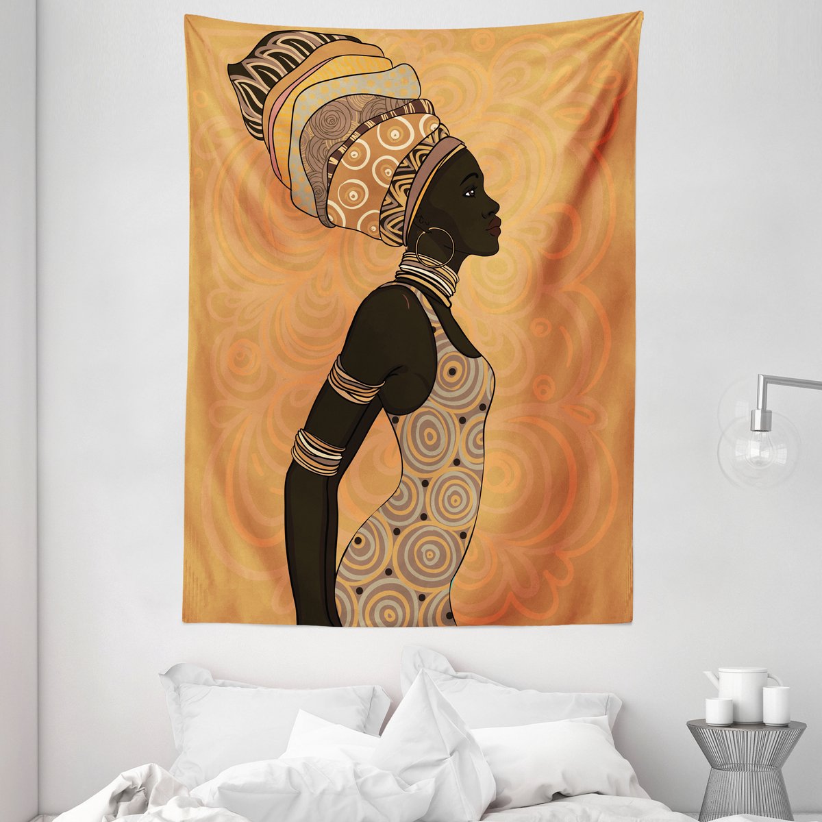 ABAKUHAUS Afrikaanse vrouw wandtapijt en sprei, tulbanddecoratie, 110 x 150 cm, veelkleurig