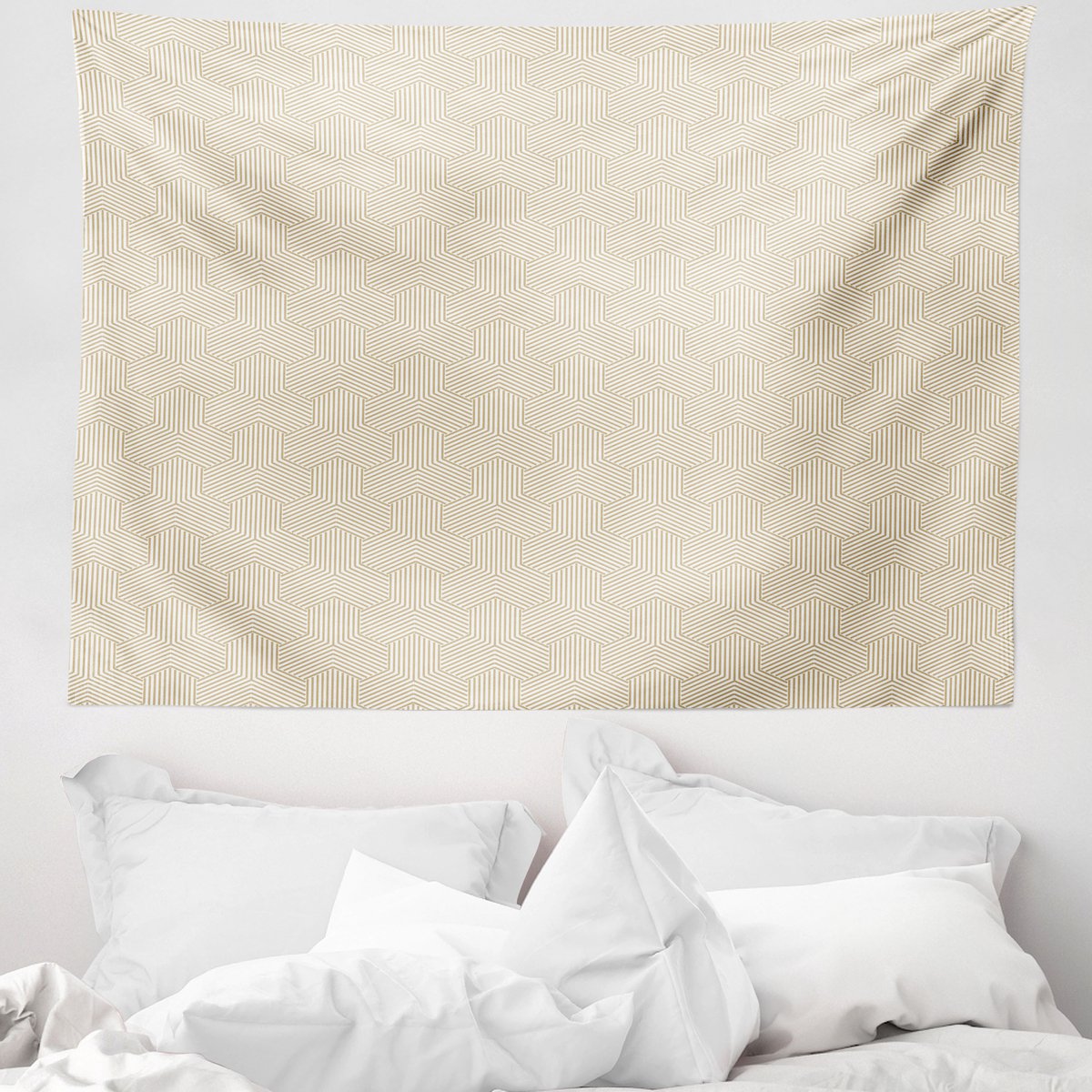 ABAKUHAUS Geometrisch Wandtapijt, Omgekeerde Y-vorm, 150 x 110 cm, Ivoor