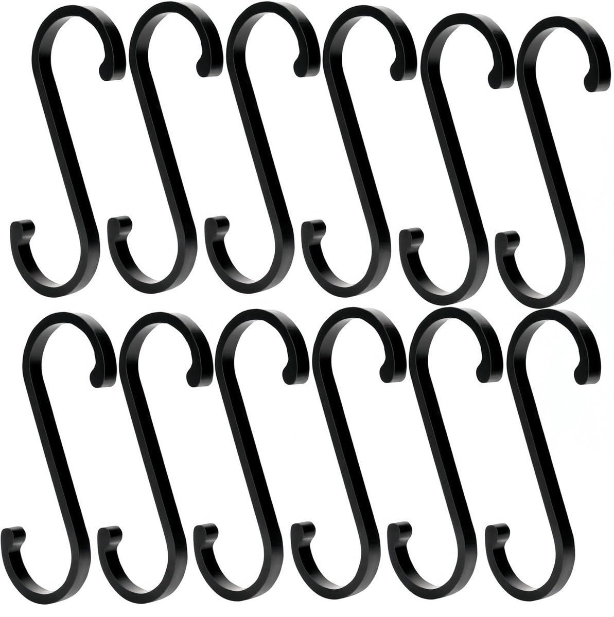 S-haken 12 stuks - Zwarte aluminium haken voor keuken, badkamer, kantoor en tuin