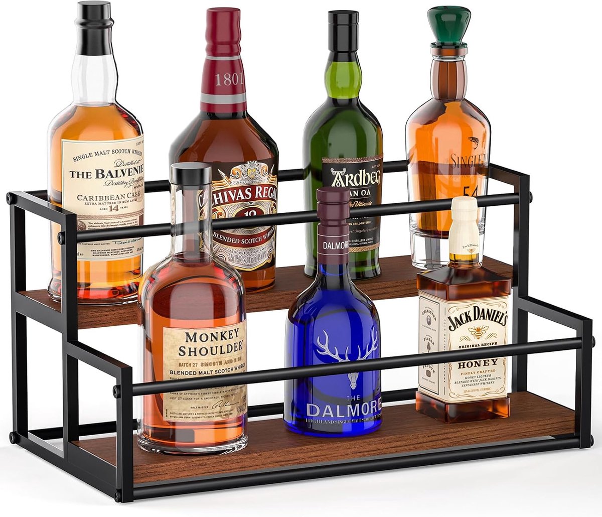 2-Tier Bar Shelf Stand met Wijnrek voor Whisky en Likeur Organizer