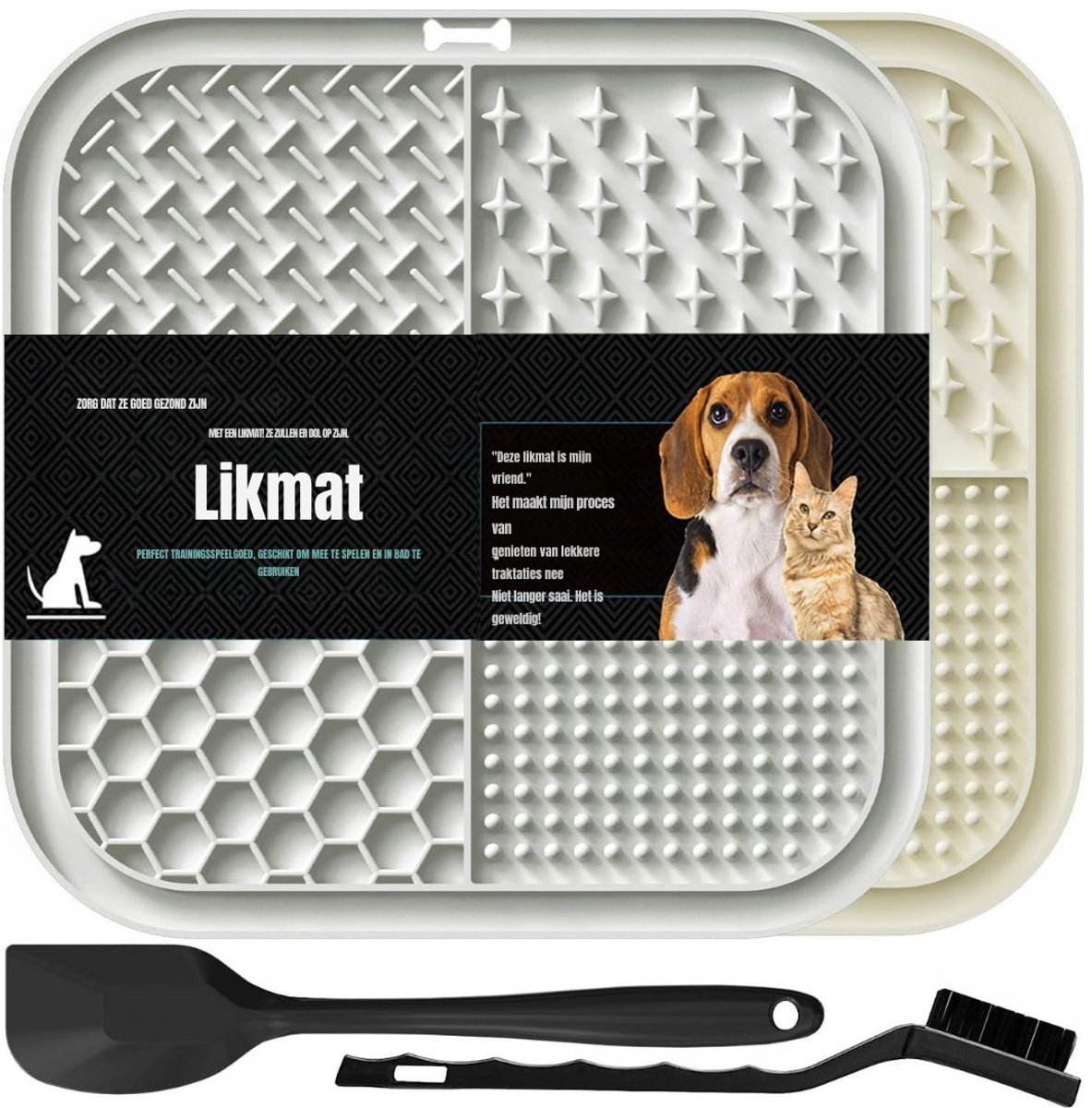 DYNA® Likmat Hond - Slowfeeder Hond Met Verschillende Texturen - Voerbak voor Training - Grijs/Beige - 2cm x 23cm x 21cm