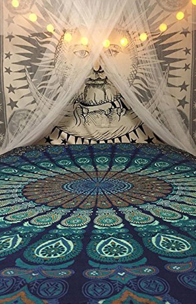 Multicolor Mandala Tapestry - Indian Tapis voor Bed, Picknick, Strand en Hippie Stijl