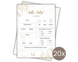 Babyshower Invulkaarten 20 stuks - Voorspellingskaarten - Babyshower Spelletjes - Jongen of Meisje - A6 - Goud
