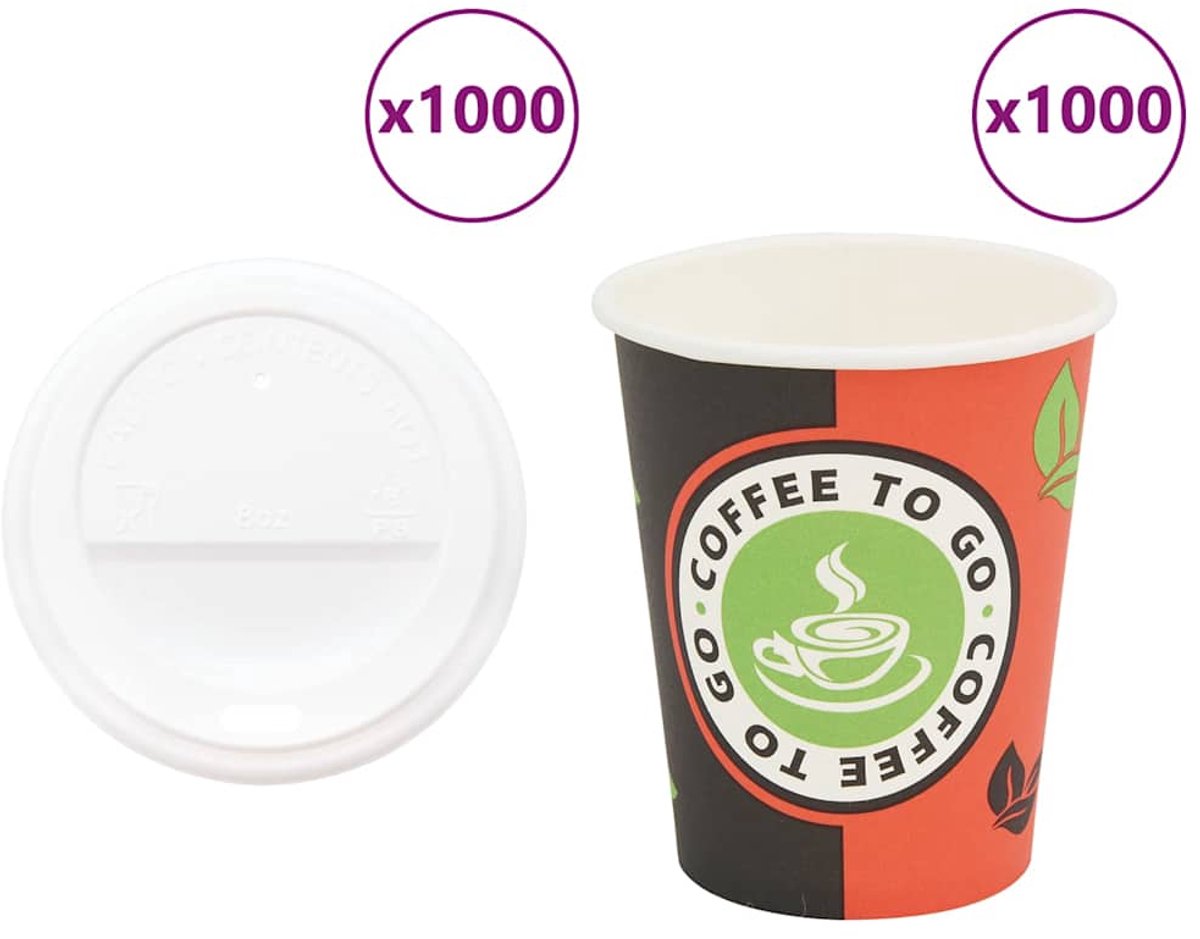 vidaXL - Papieren - koffiekopjes - met - deksel - 1000 - st - 8oz - 240 - ml