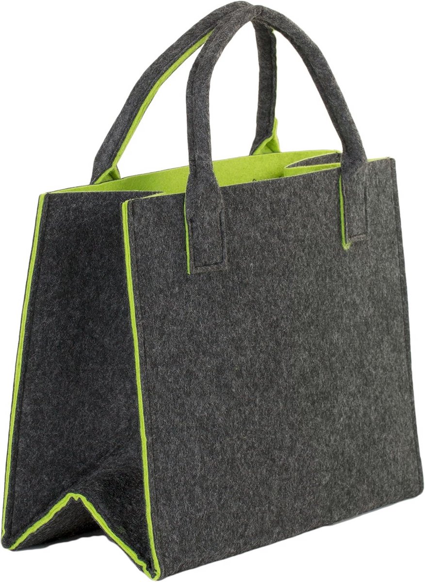Praktische boodschappentas - Vilt - 35 x 20 x 28 cm - Antraciet/Groen