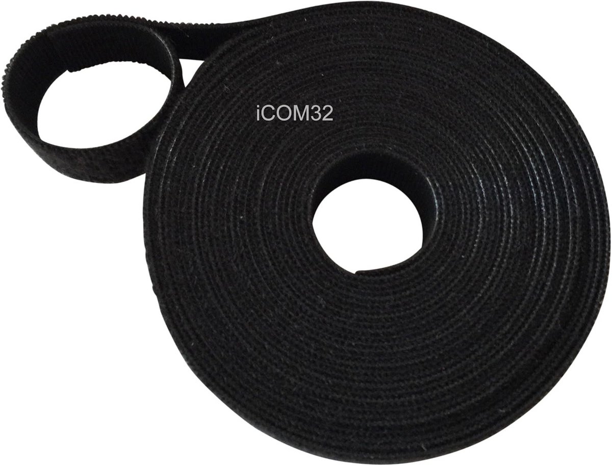 Klittenbandsluiting 1 cm breed, zwart, 5 m