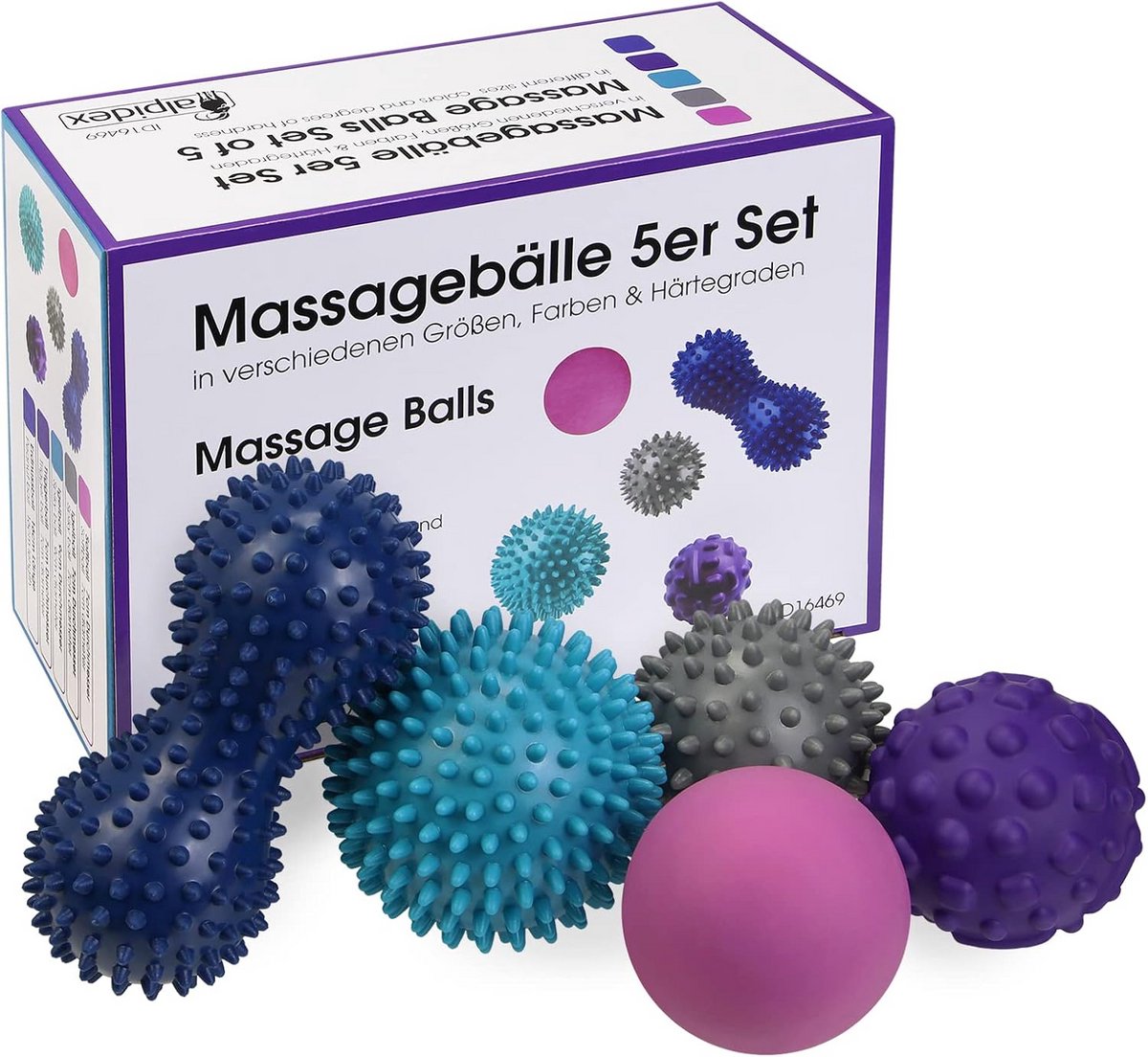 Set van 5 Massageballen voor Fysiotherapie en Ontspanning - Verschillende Hardheden
