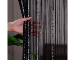 Vliegengordijn – Kralen Gordijn Deur String Gordijnen – 100 x 200 cm – Zwart – Zomer – Hordeur – Kralengordijnen – Glitter Klamboe – Draadgordijn – Gordijnen met Glitters en Glanzende Kralen – Met Kwastjes – Raamdecoratie