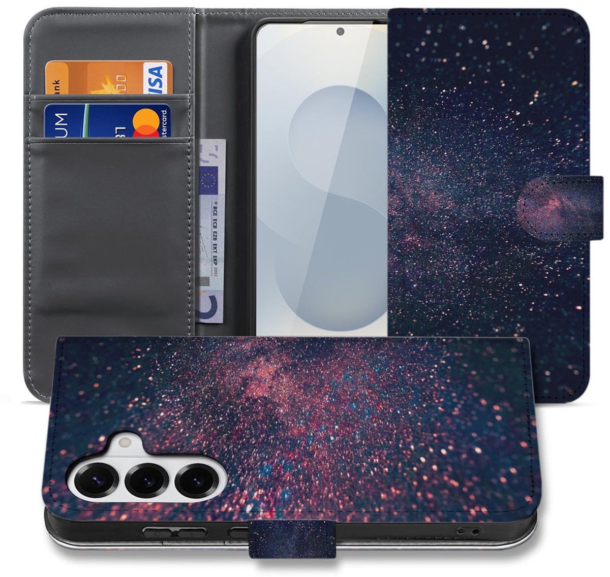 Book Case Samsung Galaxy S26 Plus Paars Blauw Glitter Sterren