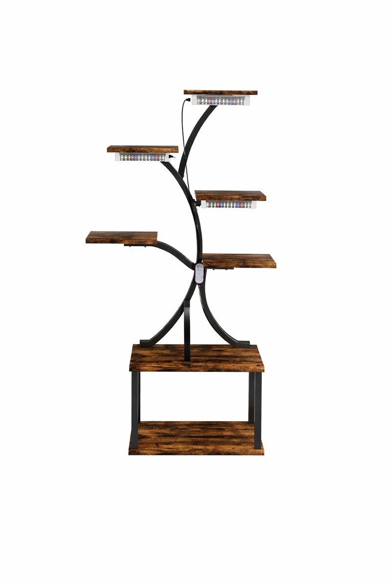 Plantenrek - Plantenstandaard binnen - Plantentafel - Zevenlagen - Hout- LED kweeklampen - 150x80x26 cm