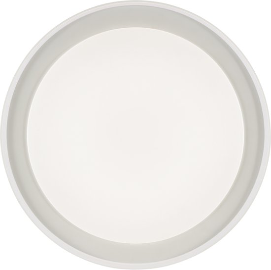 Top view van de ronde, witte plafondlamp met een verlichte binnenring.