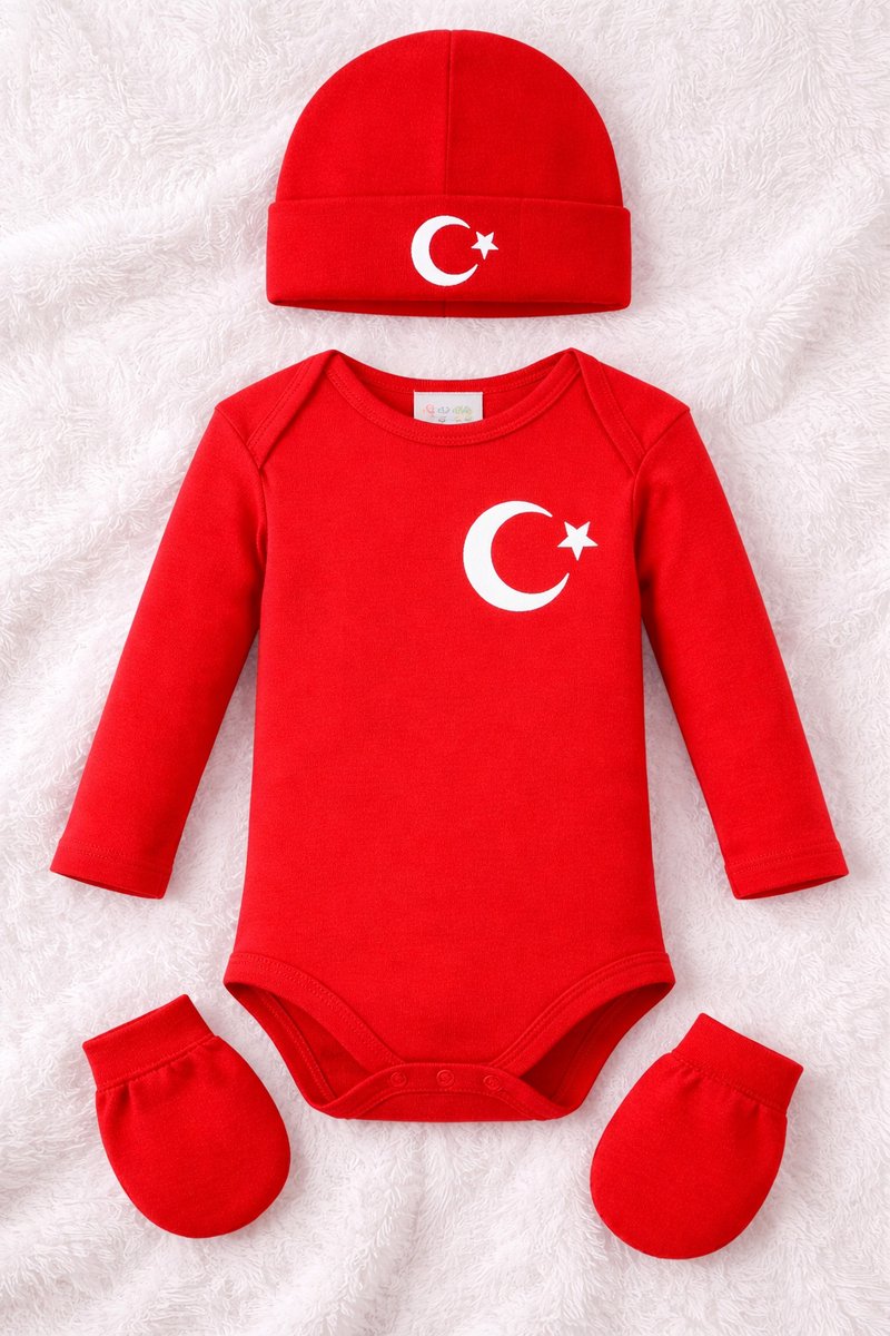 Set Romper, muts en wanten Turkije 0-3 maanden