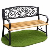 Banc de jardin Nerina en acier Zwart et bois 118x87x51,5 cm, résistant aux intempéries et durable, charge maximale 260 kg, montage facile