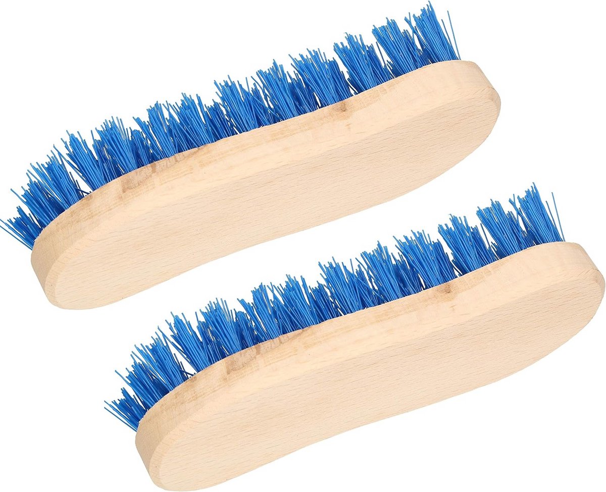 Set van 2 S-vormige schuurborstels met houten handvat en PVC-borstelharen