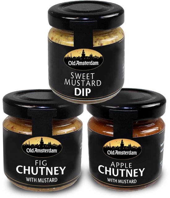 Old Amsterdam Flavour Box – Kaaspakket met 2 Kazen, Chutneys & Borrelplank – Borrelpakket – Cadeaupakket