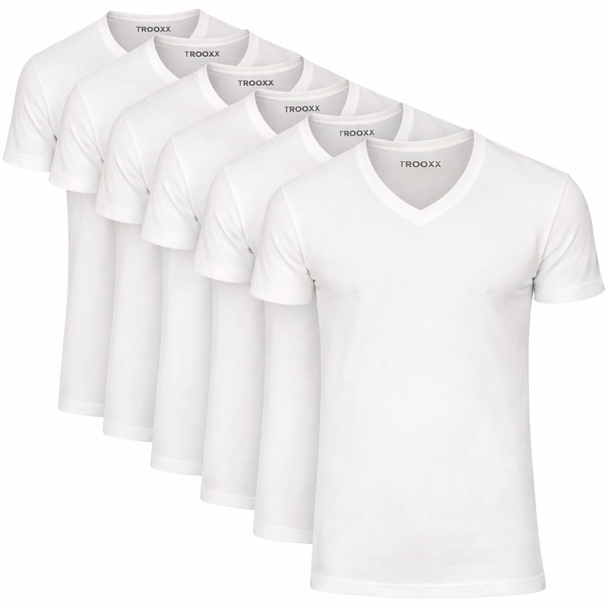 Trooxx - T-Shirt - 6-Pack – V-Hals – Wit – Heren T-Shirts – 100% Katoen – Maat XXL