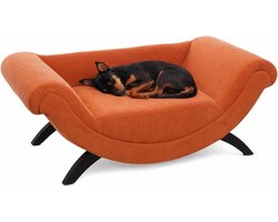 Hondenbed – Sofa hond – Sofa kat – Flamingo Dingo Rechthoekig Oranje – 80 x 43 x 28 cm – houten pootjes – afwasbaar – luxe hondenbank