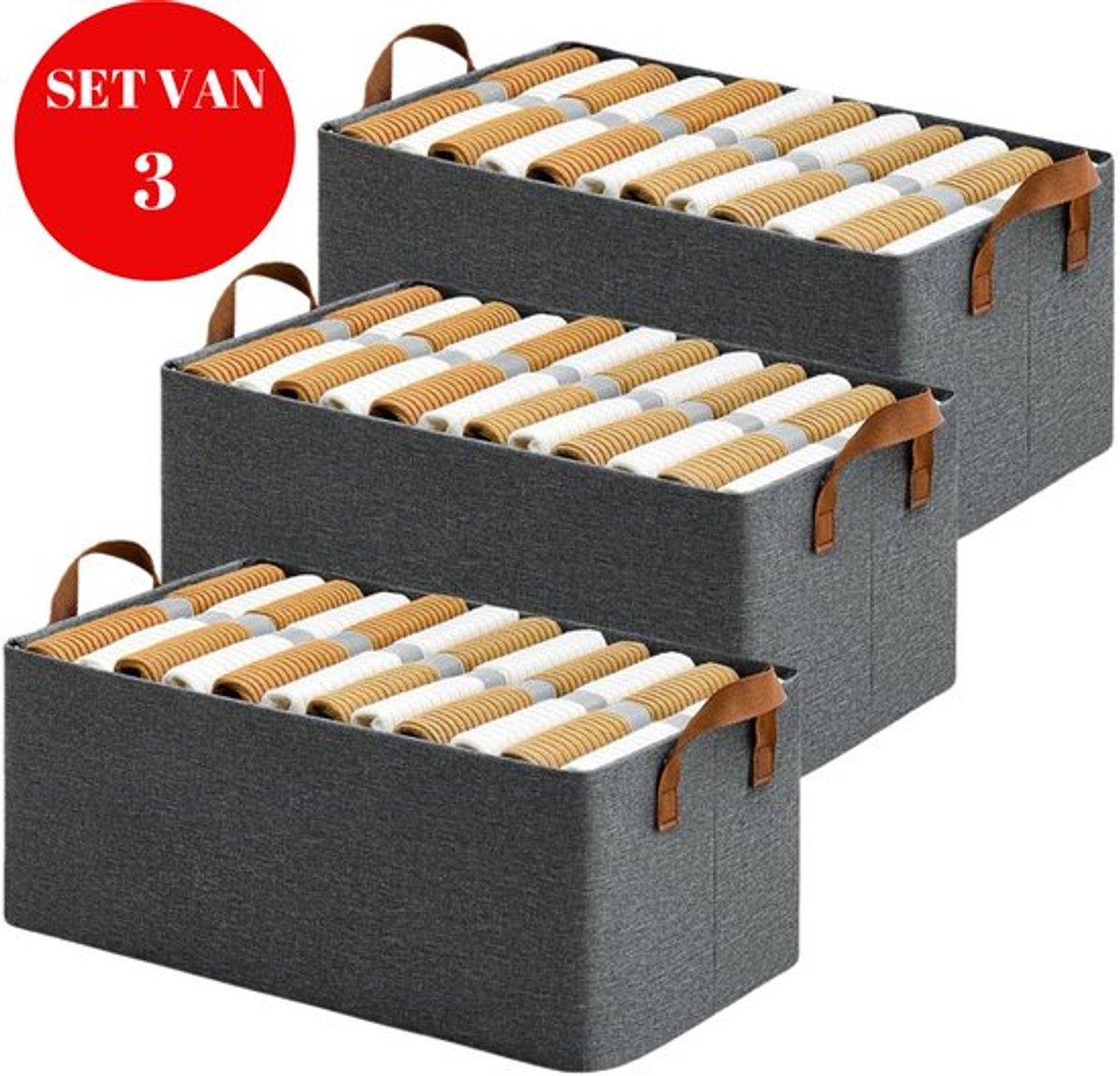CasaVerse - Kastorganizer - Kast Organizers - Lade organizer set - Set Van 3 - Opbergmanden - Stof - Opvouwbaar - Stevig Katoenen Kledingkastopslagdeken Kledingopbergdoos voor jeans, T-shirts