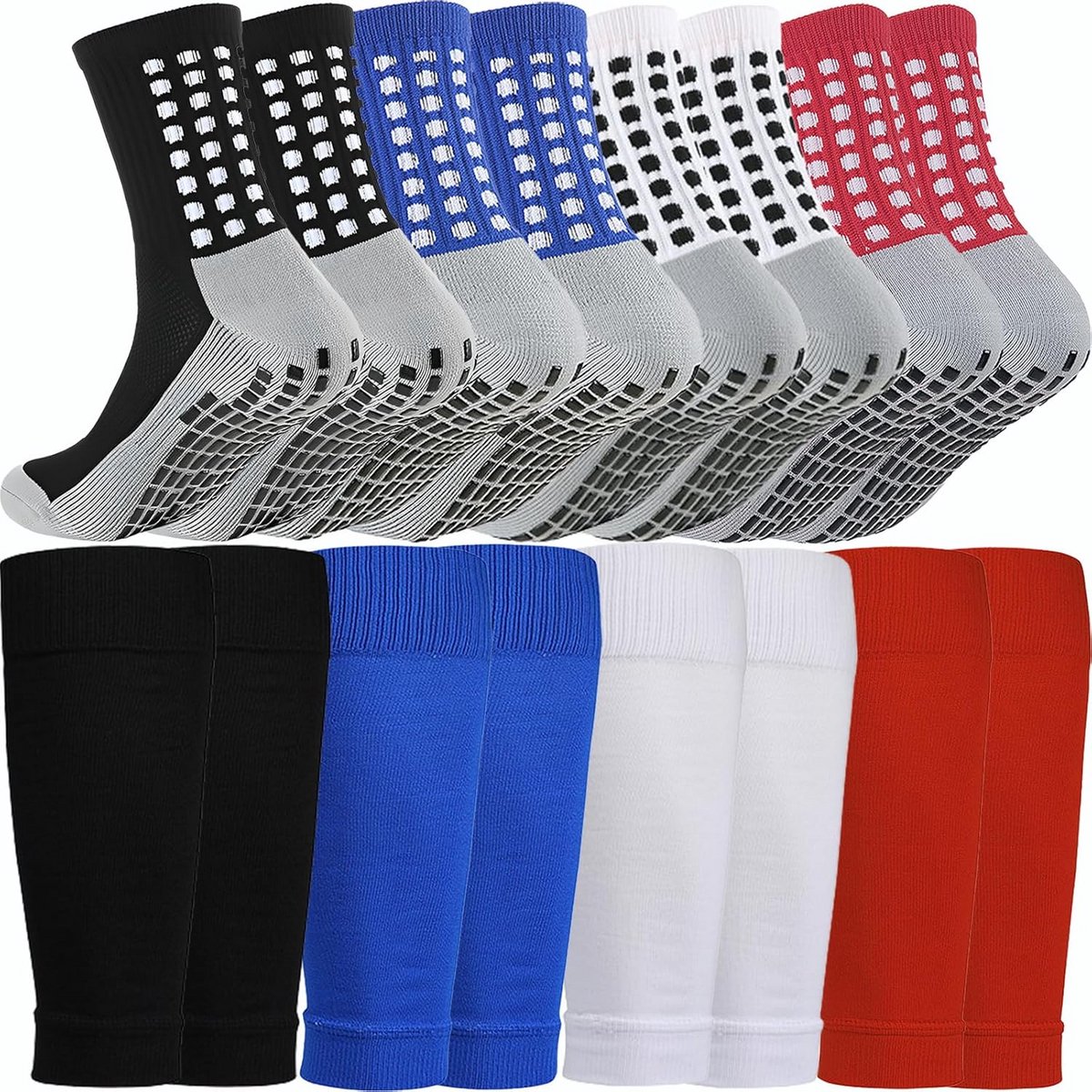 Voetbal Grip Sokken en Scheenbeschermers Set voor Mannen en Vrouwen - 4 Kleuren One Size