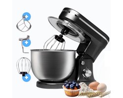 BluMill Keukenmachine - RVS - 6 Snelheden - Keukenmachine met kom - 5 Liter - met Accessoires - 1200W - Zwart Chrome