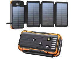 Lugia Solar+ Powerbank 30000 mAh – 5 Apparaten Tegelijk – 4 Ingebouwde Kabels – 3 Poorten – Zonnepaneel – LED Zaklamp – Outdoor – Zwart