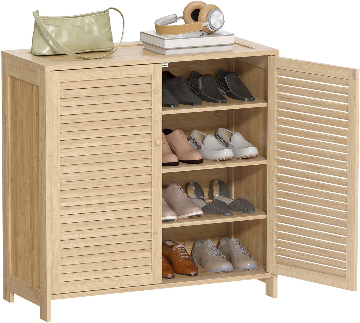 HOMCOM Schoenenkast - Bamboe - 80x35x80cm - Natuurlijk Hout