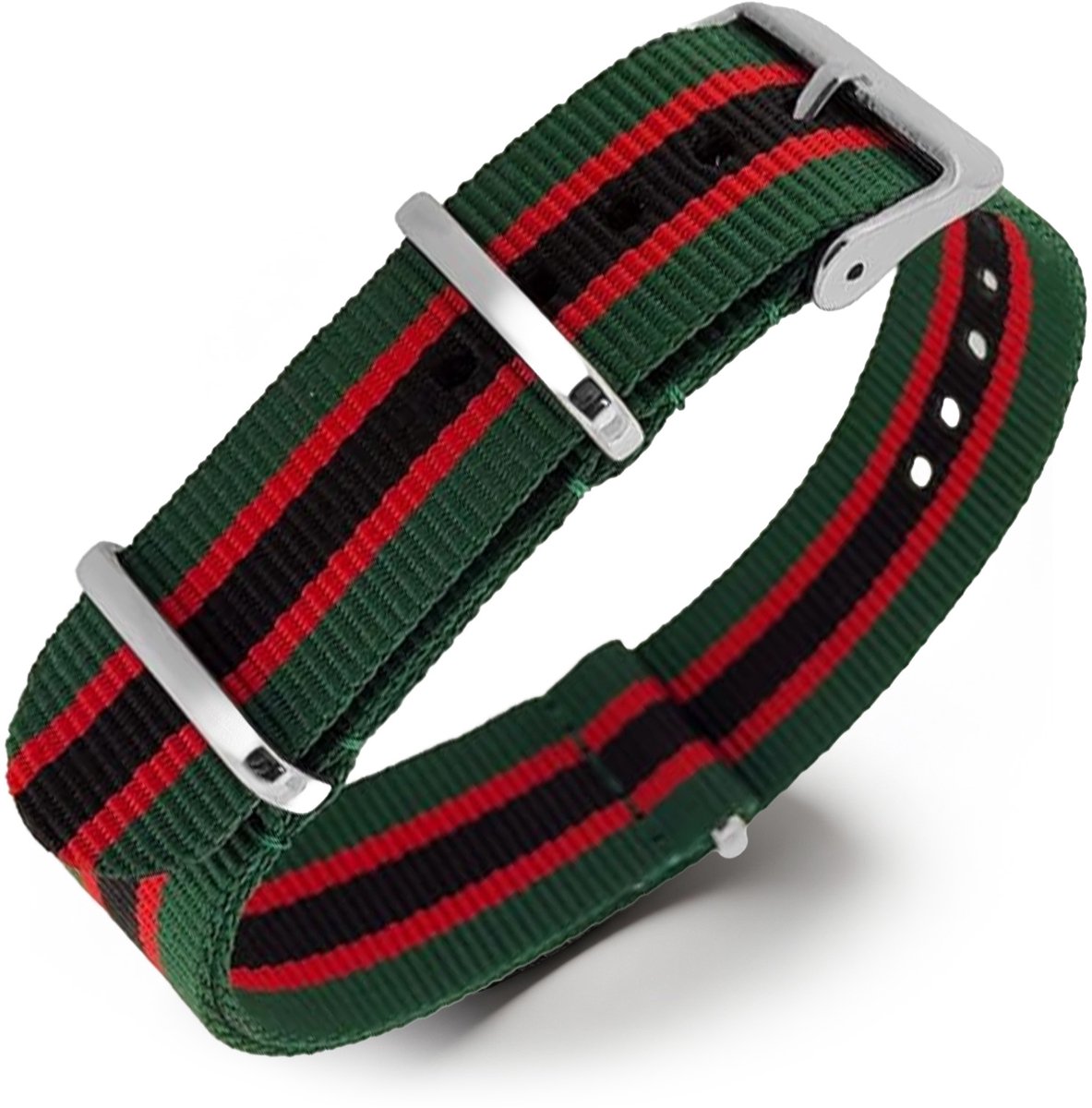 NATO Horlogeband G10 Military Nylon Strap - Regimental Groen Rood Zwart 20mm