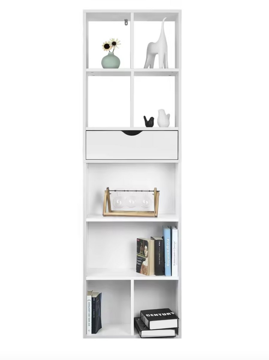 J&R Boekenkast - Opbergkast - Vakkenkast - Wandkast - Kast - 8 vakken - 1 lade - Hout - Wit