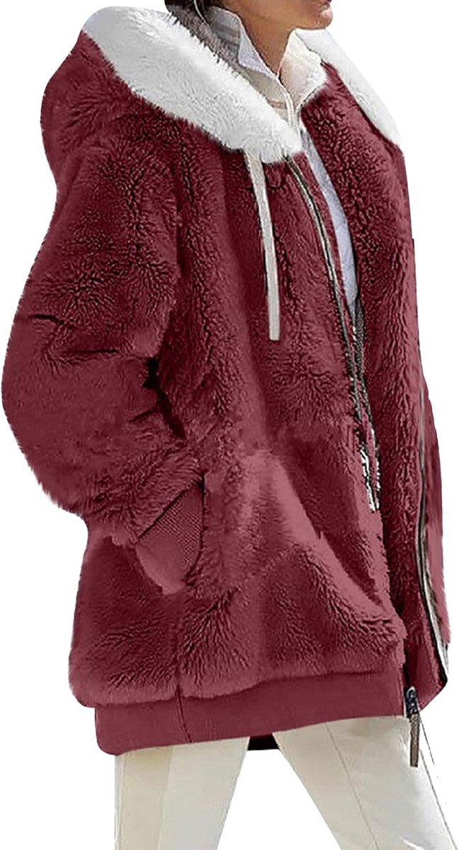 Dames Fuzzy Hoodie Oversized Met Rits en Zakken - Warm Casual Sweatshirt