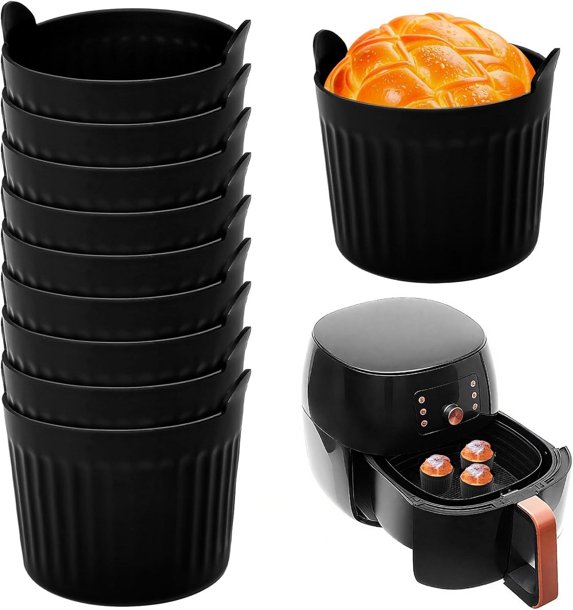 10x Siliconen Muffinvormen voor Airfryer - Antiaanbak Cupcake Vormpjes Herbruikbaar