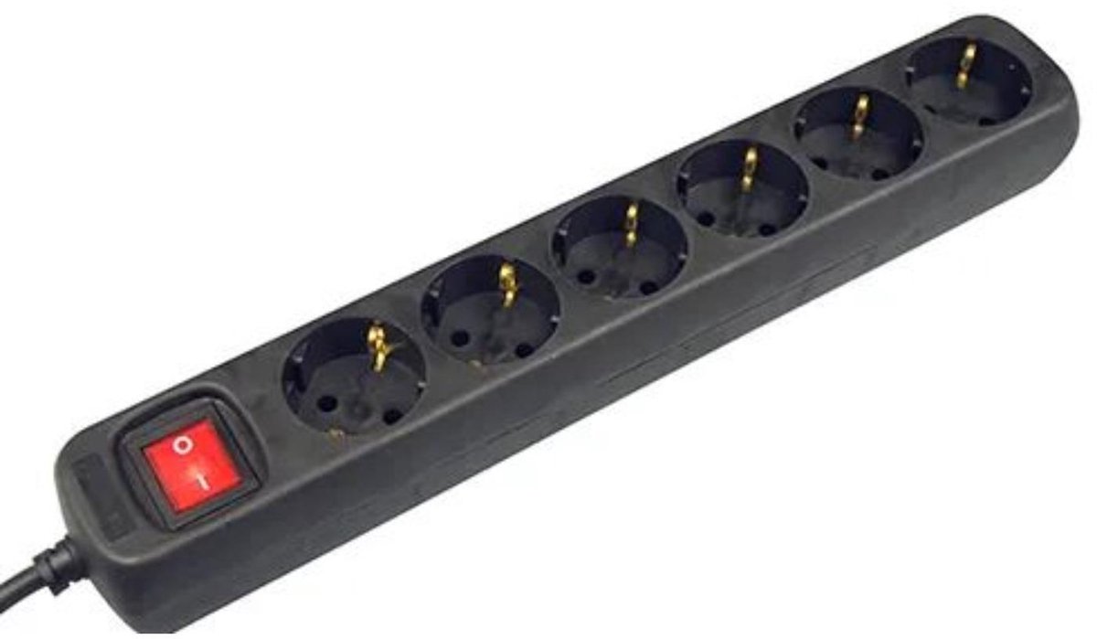 Tafelcontactdoos 6-voudig – Met randaarde, schakelaar, 1,5 meter kabel, 3x1.5mm², zwart