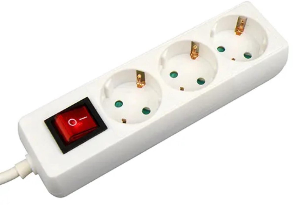 Stekkerdoos met Schakelaar - 3-voudig - 1,5 Meter Kabel - Wit