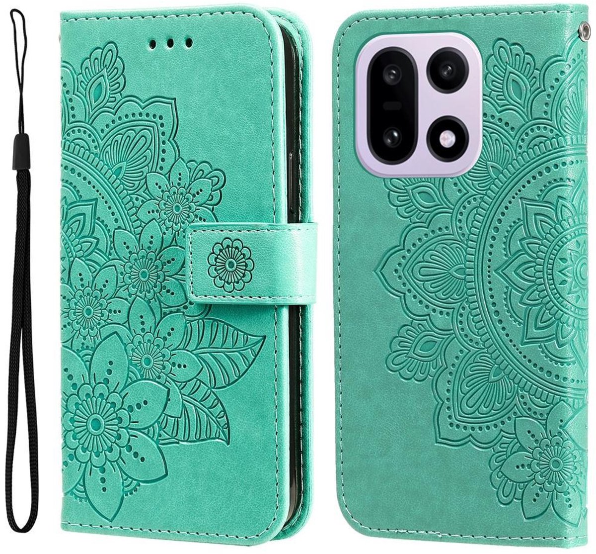 Mobigear Telefoonhoesje geschikt voor OnePlus 15 Hoesje | Mobigear Flowers Bookcase Portemonnee | Pasjeshouder voor 3 Pasjes | Telefoonhoesje voor Pinpas / OV Kaart / Rijbewijs - Groen