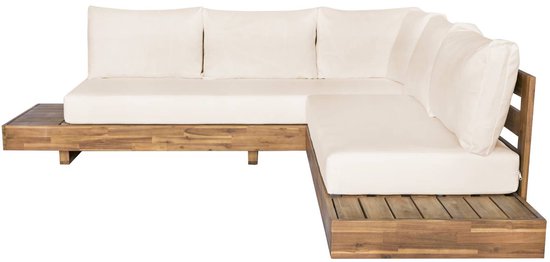 Ensemble lounge 5 places bois d'acacia Charlie beige canapé d'angle 230 cm banc lounge ensemble de jardin salon d'angle