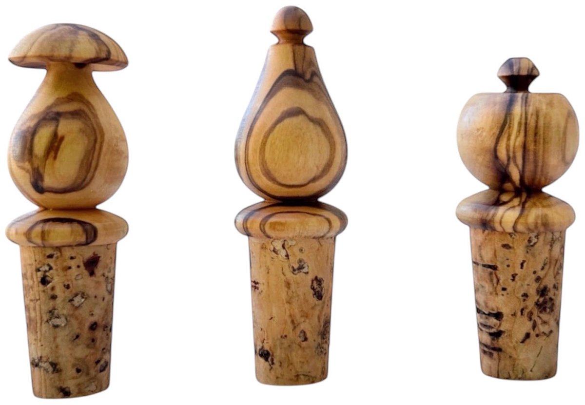 Flaschenstoppen - Handgedrechselt Olivenhout - 3er-Set, 8-9 cm