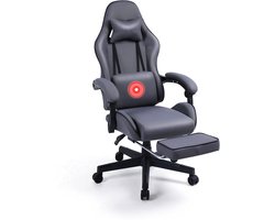 VDD - gamestoel met voetsteun - padded armsteunen - hoogte verstelbaar - massage kussen – grijs