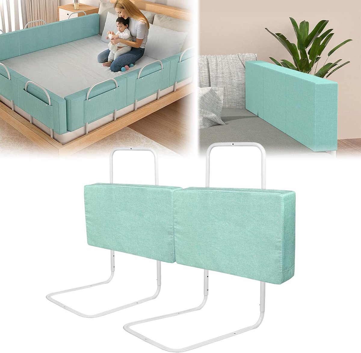 Verstelbaar Bedhekje voor Babybed - Valbescherming Kinderbed - 4 x 50 cm, Linnengrijs